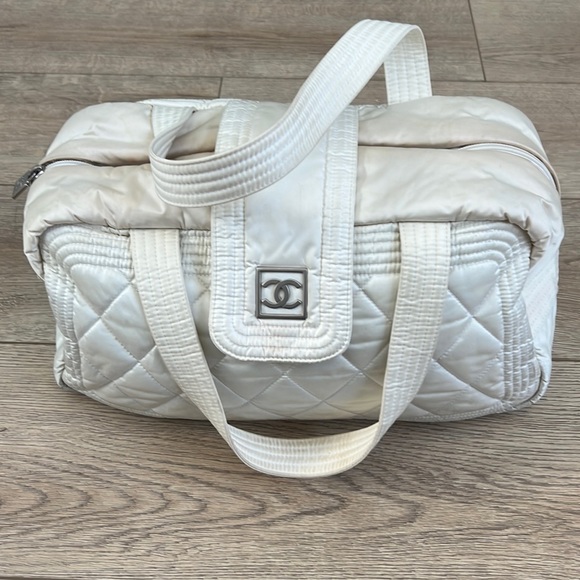 Vintage Chanel A29853 Sports CC Coco Mark Quilted Shoulder Bag Nylon White - Picture 2 of 8